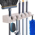 HYRIXDIRECT Broom Hanger Wall Mount, Broom Mop Organizer for Garage | 5 slots, 6 hooks, 7.5 lbs/slot, heavy-duty, space-saving, fits long-handled tools, mops, rakes, shovels, garage, shed
