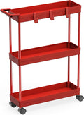 Simple Houseware 3-Tier Slim Rolling Cart w/Handle 5.5" Wx27.5 H, Red | Storage Cart for Narrow Space (5.5-Inch Wide) Kitchen, Bathroom, Laundry Room