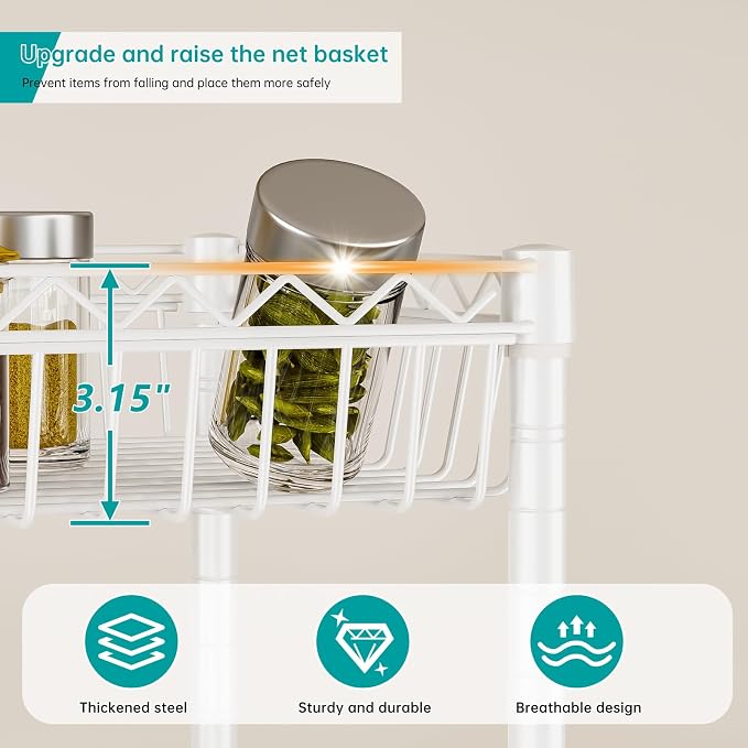 SINGAYE 6 Tier Shelf Wire Shelving Adjustable Storage Shelves Basket Rack | Adjustable Shelves with Wheels Metal Storage Unit Closet Bathroom Organizers Pantry Kitchen Garage Laundry Room White