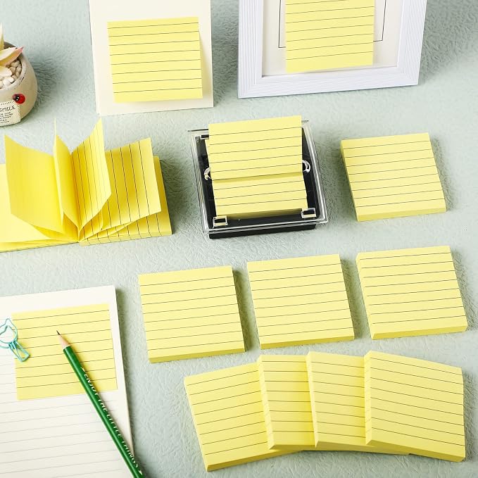 Thenshop 10 Pads Pop up Sticky Notes with 1 Pack Pop up Note Dispenser Note Holder Black Base Clear Top Self Stick Memo Ruled Adhesive Notes 3x3 Ruled Memo Pads Refills 100 Sheet/pad