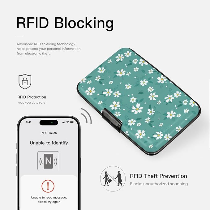 Credit Card Holder RFID Aluminum card case Daisy mini Wallet Women Men | ABS Business ID Case,Hard Case Large Capacity 6 Slots, Waterproof Durable ，Secure Closure Slim Small Credit Card Protector