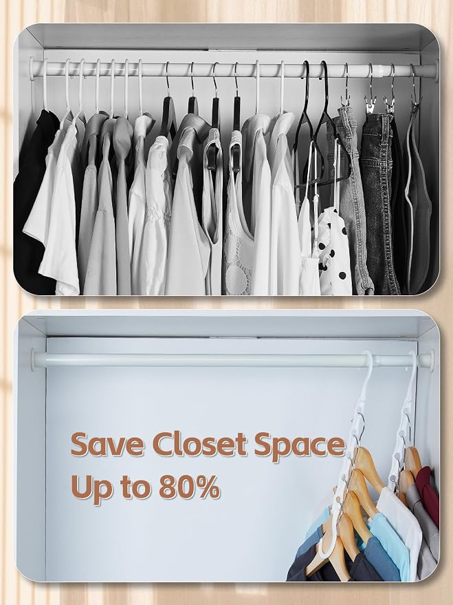 HOUSE DAY Space Saving Hangers 20 Pack, Closet Organizers and Storage | Sturdy Cascading Hangers with 5 Holes, Multi Hangers in One Magic Multipurpose Hangers, College Dorm Room Essentials - White