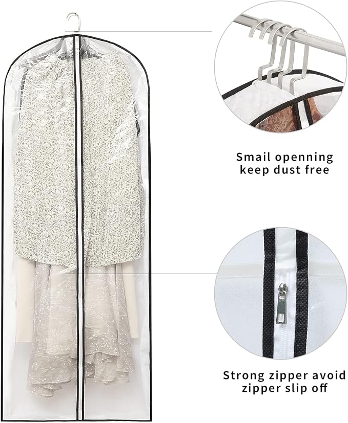 Mskitchen Clear Garment Storage with 4" Gusseted Hanging Covers - Durable, Transparent Protectors for Long Coats, Gowns, Dresses - 24"x 60"x 4" / 6 Pack