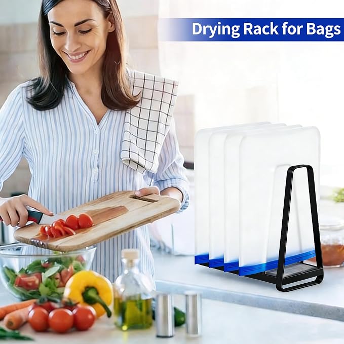 YIGII - Reusable Bag Drying Rack, Plastic Bag Holder Dryer for Ziplock, Kitchen Drying Rack for Sandwich Bags, Food Silicone Bags Holder, Built in Quickly Dry Stone
