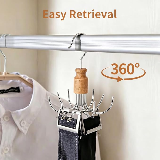 360° Rotatable Belt Rack & Closet Organizer - Holds Up to 24 Belts, Ties, Scarves | Space-Saving Hanging Holder for Bras, Tanks, Purses | Silver (2)