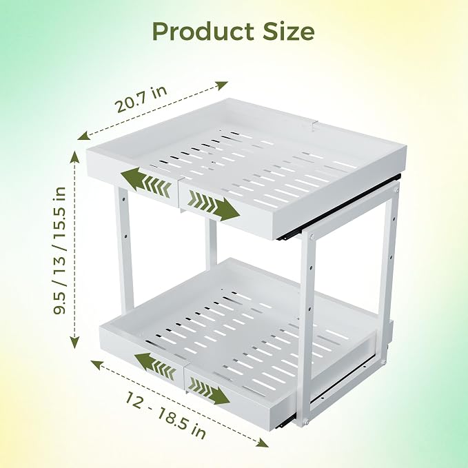 Abalter Expandable Pull Out Cabinet Organizer(12-18.5" W x 21" D), 2-Tier Slide Out Drawer for Kitchen Cabinets, Slide Out Shelves for Kitchen Countertop, Bathroom, Pantry, Heavy Duty Caddy(White)