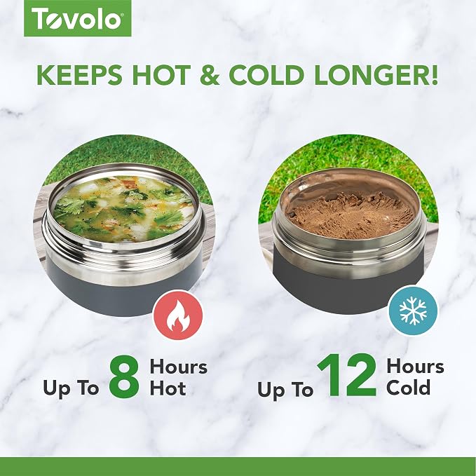 Tovolo Insulated Food Container for Hot and Cold Food 1 Quart Stainless Steel Thermos with Spill Proof Lid, Double Wall Vacuum Insulated Travel Jar, Dishwasher Safe, Marine Blue