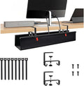 No Drill Cable Management Under Desk, 28" Cord Organizer for Table, Clamp/Screw Mount Cable Tray, Premium Black Fabric Desk Cord Management Tray for Office, Home (Regular (28 in))