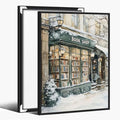 Winter Book Shop New York Book Lover Art Aesthetic Poster Canvas Wall Art Decoration Living Room Home Decor Bedroom Decoration Poster black framed16x24inch