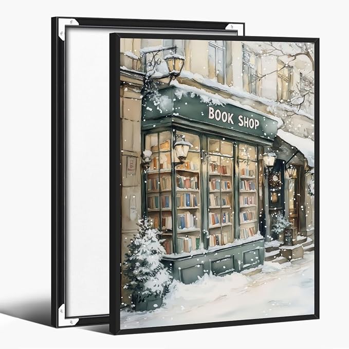 Winter Book Shop New York Book Lover Art Aesthetic Poster Canvas Wall Art Decoration Living Room Home Decor Bedroom Decoration Poster black framed20x30inch