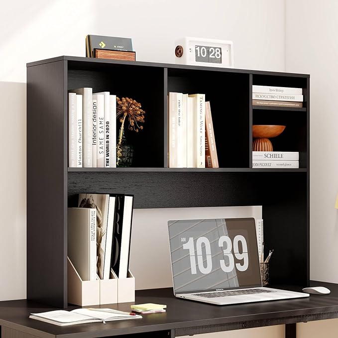 Tangkula Desktop Bookshelf, Countertop Storage Hutch with 4 Shelves for Computer Desk, Desktop 2-Tier Display Rack, Multipurpose Wood Desk Hutch Storage Organizer for Dorm Office Home (Black)