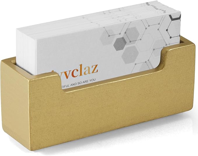 Bivvclaz Gold Business Card Holder Desk, Wood Business Card Organizer Desktop Business Card Display Stand for Office Tabletop Exhibition, Small Business Essentials