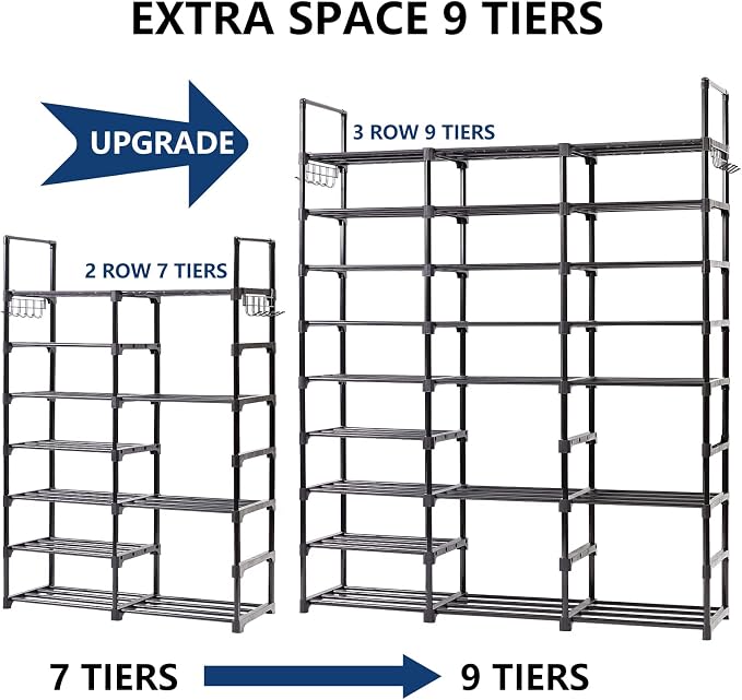Mavivegue 9-Tier Metal Shoe Rack - Holds 50-55 Pairs, Tall Storage Shelf for Shoes, Boots, Entryway, Closet, Garage