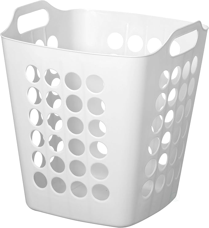 Flexible Plastic Laundry Basket - Square Storage Hamper with Side Handles for Easy Carrying - Versatile Organizer for Laundry, and Household Storage, White 50 Litter