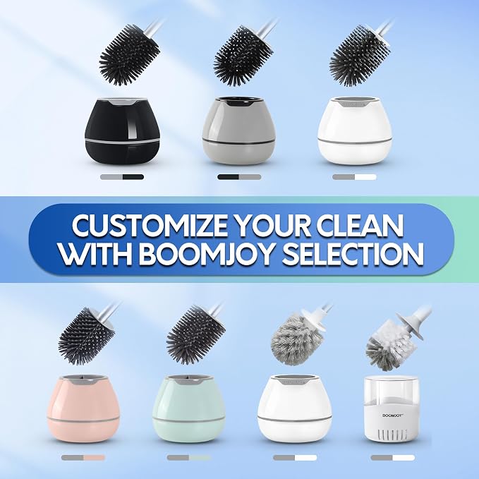 BOOMJOY Toilet Brush and Holder Set, Black Silicone Toilet Bowl Cleaner Brush, Toilet Scrubber Brush with Tweezers for Bathroom Cleaning, RV Accessories and House Organization Must-Haves