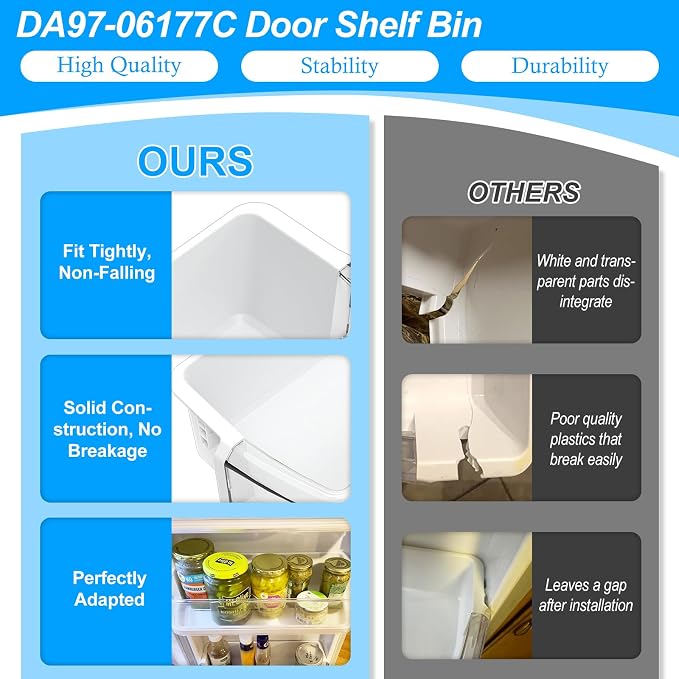 UPGRADED DA97-06177C Refrigerator Door Shelf Bin Compatible with Samsung Refrigerator Door Shelf Replacement RS22HDHPNSR RSG257AABP RSG257AARS Door Shelf DA97-06177B DA63-04205 Door Shelf Bin