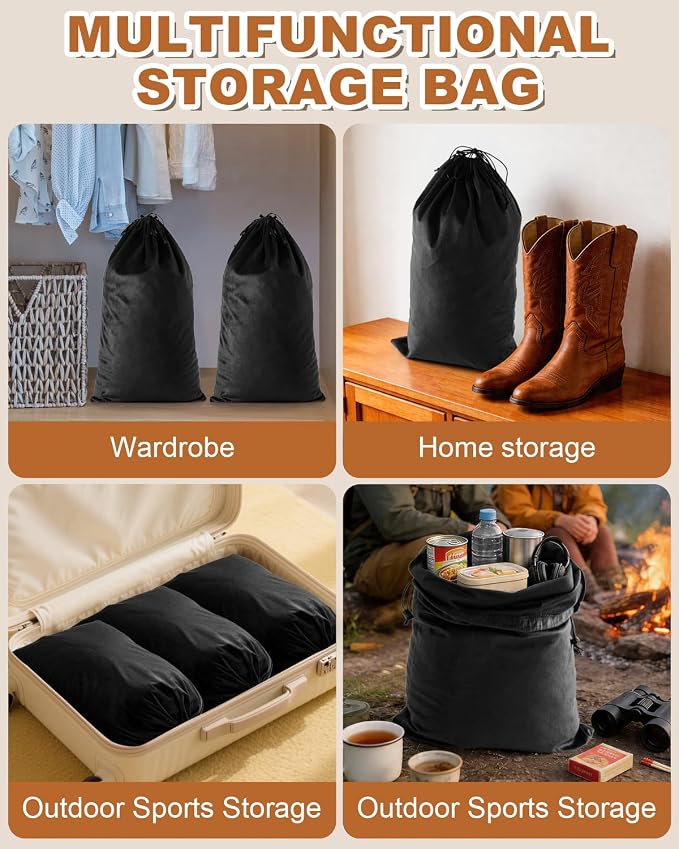 2 Pcs Shoe Bags for Travel, Large Boot Bag, Black Beauty, 21.2x13.3 Inch | Washable & Reusable Travel Shoe Bags, Dustproof Shoe Bags with Drawstring Closure, Suitable for Travel, Home Storage