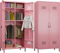 METAN 71" H*33.5" W*20" D Metal Wardrobe Closet with Lock,Extra Deep 2 Doors Metal Wardrobe Cabinet for Home,Assembly Required,Pink