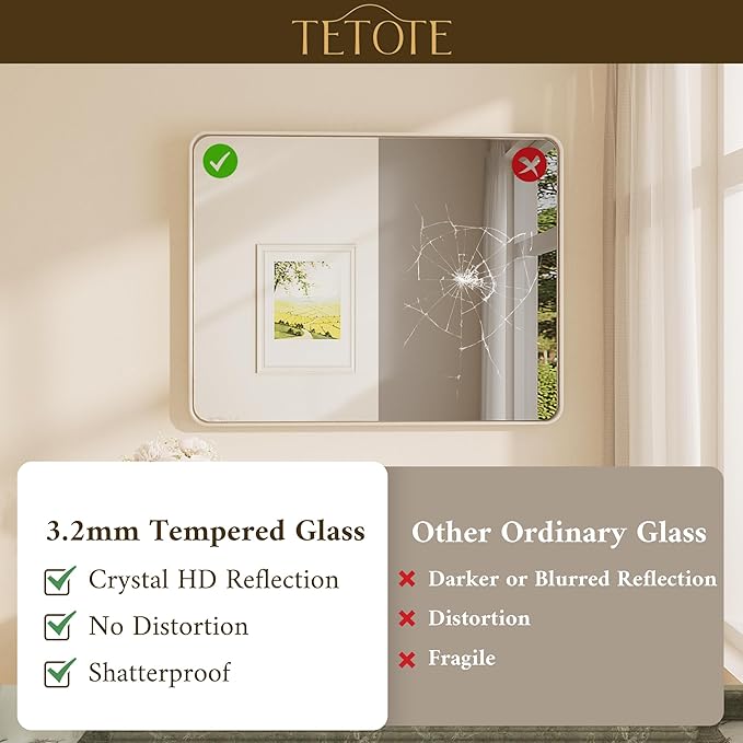 TETOTE 60 x 36 Inch Brushed Nickel Bathroom Mirror for Vanity Metal Framed Mirror Modern Farmhouse for Living Room Entryway(Horizontal/Vertical)