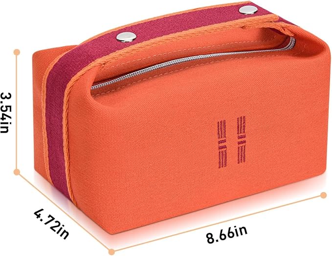 Fashion Makeup Bag for Women, Orange Red Canvas Make up Travel Bag, Hanging Cosmetic Bag Organizer for Wome