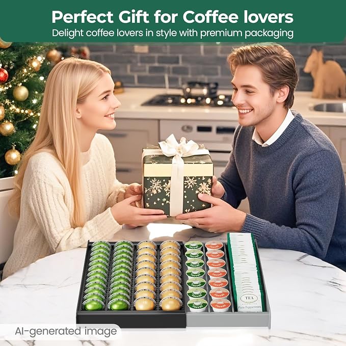EsLuker.ly K Cup Coffee Pod Holder Organizer, Plastic Coffee Tea Drawer Insert for Counter, Expandable Storage Tray Compatible with Nespresso Vertuo Capsules, Customizable for Various Pod Sizes