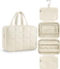 BAGSMART Travel Toiletry Bag with Jewelry Organizer, Hanging Travel Bag for Toiletries, Puffy Makeup Cosmetic Bag Organizer, Carry-on Travel Accessories Essentials, Beige-L
