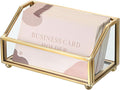 Hipiwe Glass Business Card Holder Stand, Gold Metal Frame Name Card Display Organizer, Office Desktop Countertop Business Cards Storage Holder, Fits 80-100 Business Cards