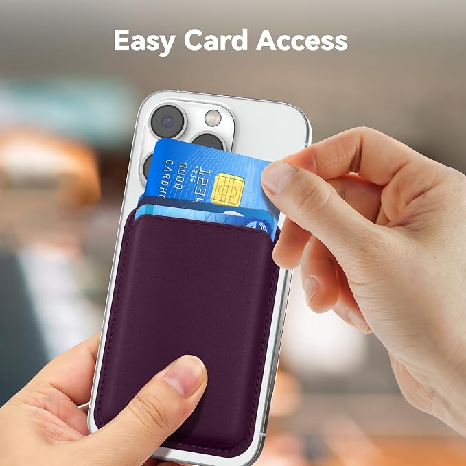 KRTALS Magnetic Wallet Cell Phone Card Holder for Phone Case with Mag-Safe, Stronger Magnetic RFID Leather Phone Wallet Stick on Series of iPhone 17/16/15/14/13/12 and Pro/Promax, Cherry