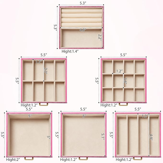 AKOZLIN 6-Tier Jewelry Box Lockable Leather Jewelry Storage Case with 5 Drawers for Women Girls Ring Necklace Earring Bracelet Holder Organizer with Mirror Rose