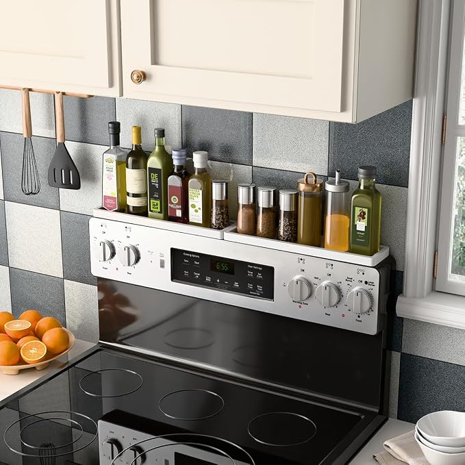 PEKER Magnetic Stove Top Shelf for 30" Stoves, Over Oven Shelf Above with Bamboo Spice Rack Organizer, Heat-Resistant, Space-Saving Solution for Kitchen Storage