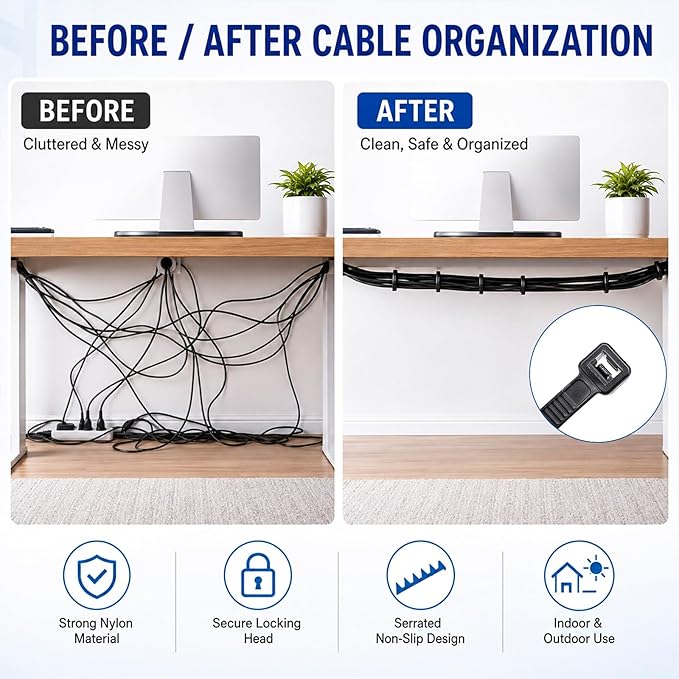 Zip Ties 12 inch, 4000 Pack Heavy Duty Black Zip Ties with 120 lbs Tensile Strength, Self-Locking Nylon Cable Ties,Wire Ties for indoor and outdoor use.