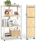 black leopard 4 Tier Folding Storage Shelves with Wheels, Foldable Bookshelf No Assembly Collapsible Shelf Heavy Duty Rolling Shelving Unit for Kitchen Bedroom Living Room (White, 27.9"x 13.3"x 49")