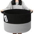 90L Extra Large Blanket Basket,Woven Laundry Basket Hamper with Handles, Decorative Nursery Basket Storage Bin for Toys, Clothes Organizer, Living Room, Bedroom, Bathroom, Black&Light Grey