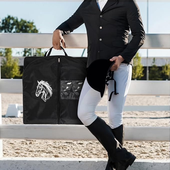 60'' Equestrian Garment Bags for Horse Show Clothes Bags Breathable for Hanging Riding Wear Contest Horse Show Uniform, 420d Polyester