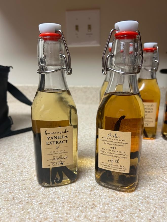 48 Pack Kraft Homemade Vanilla Extract Stickers 1.5×2 inch Square Personalized Vanilla Instruction Labels for Handcrafted Bottles,Jar Kitchen Pantry
