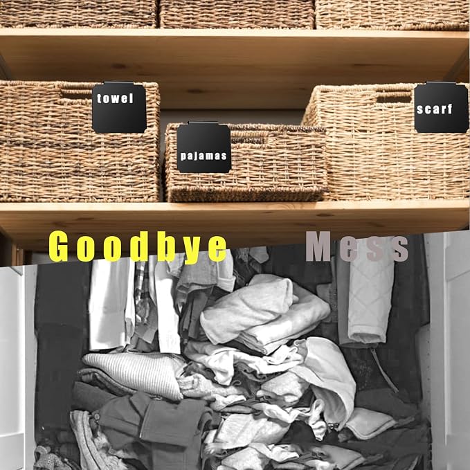 14 Plastic Basket Labels Clip On Set - Removable Bin Labels Clip On with 2 Chalk Markers for Basket Pantry Organization Box