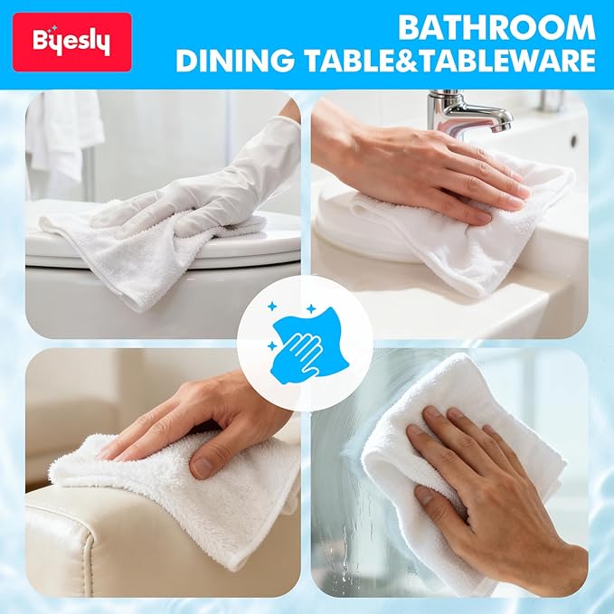 50-Pack Microfiber Cleaning Cloth, 11.5x11.5 Microfiber Towels for Cars, Dishes & House, for Detailers, Chefs & Efficient Home | Scratch-Free, Lint-Free, Ultra Absorbent(White)
