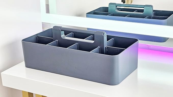 -Large Portable Caddy, DIY Dividers, 8 Compartments, School Office Supplies Home Business Organizer,Portable Basket with Handle Storage Made in USA (3 PACK, Orion Gray)