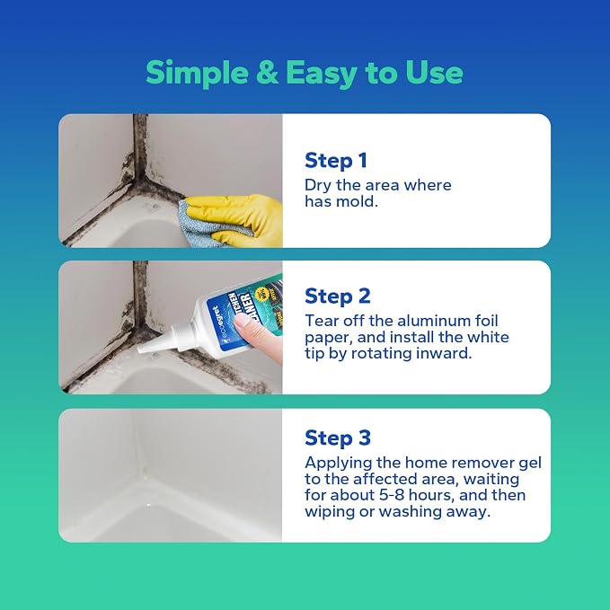Mold Stain Remover Gel (5 Fl Oz), Multifunctional Mold Stain Remover, Heavy Duty Stain Gel Cleaner for Front Loader Washing Machine Seal, Bathroom Grout, Shower, Caulk