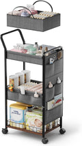 BBLIKE 3-Tier Diaper Caddy Organizer - Rolling Utility Baby Cart with Basket and Side Pockets for Nursery and Baby Essentials, Multi-Function Cart for Bedroom and Bathroom,Gray