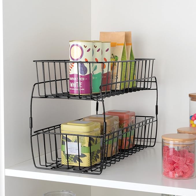Smart Design 2-Tier Slide Out Baskets- 18" x 9" x 11.8 inches - Black