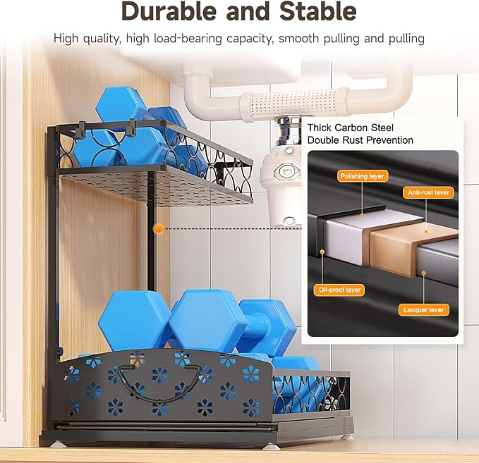 Sevenblue Under Sink Organizers, 2-Tier Multi-Use Kitchen and Bathroom Organizers and Storage with Sliding Drawers, Bathroom Cabinet Organizer (Metal, 2 Pack)
