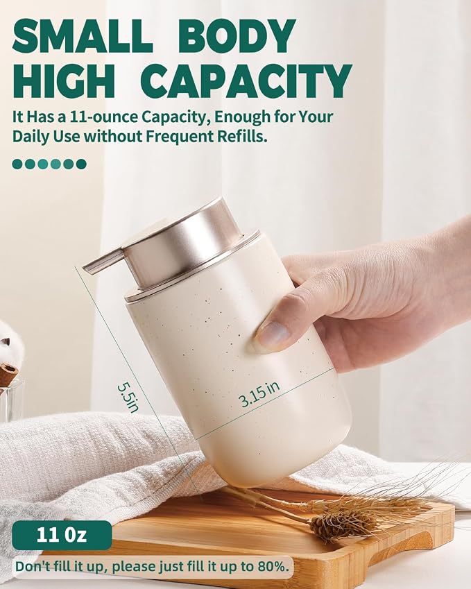 BosilunLife Foam Soap Dispenser, Hand Pump Dispenser for Kitchen Sink | Ceramic Foaming Hand Dispenser for Bathroom Modern Farmhouse Small Soap Dispenser Lotion (Apricot, Foam Pump)