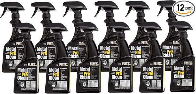 Flitz Metal Pre-Clean - 16oz of USA-Made Stainless Steel Cleaner Spray - Works on Aluminum, Brass, Copper, & More - Tarnish, Rust Remover for Metals - Non-Abrasive Aluminum Deoxidizer (12 Pack)