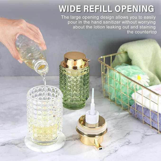 Glass Foaming Hand Soap Dispenser for Bathroom Decor with Pump（Foam Type/Clear）