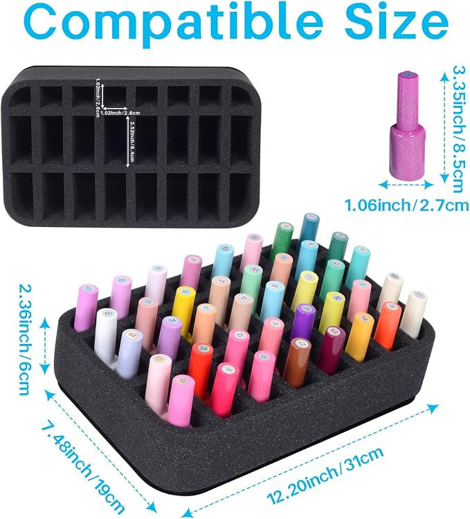 Nail Polish Organizer Holder Foam Pad DIY with 24 Slots for Storage Nail Polish or Essential Oil Tray for Drawers Black