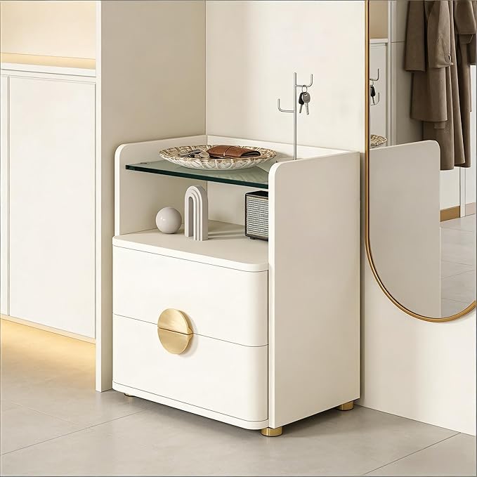 20" Stylish Freestanding Storage Chest, Accent Cabinets with Adjustable Foot Pads, Utility Organizer with Open Niche for Living Room, Gold,White