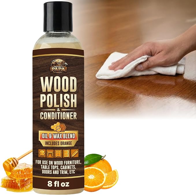 Natural Wood Polish & Conditioner with Orange Oil - Beeswax Furniture Polish and Cleaner, Oil & Wax Blend for Furniture, Cabinets, Tables, Doors & Trim, Enhances Color & Grain, Wood Care, 8 fl oz