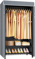 ULIFHOME H5C Clothes Rack with Cover, Portable Closet for Hanging Clothes, Covered Clothing Racks Heavy Duty, Garment Racks with Shelves, Max Load 360LBS, Black Closet Rack with Gray Cover