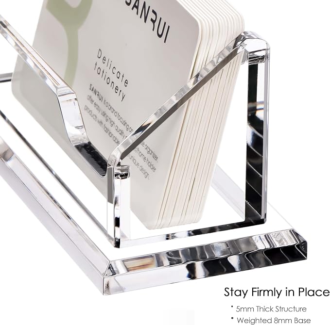 SANRUI 2 Pack Acrylic Business Card Holders for Desk, Premium 5mm Thick Clear Card Display Stand, Professional Horizontal Desktop Card Organizer for Office & Reception, Holds Up to 60 Cards